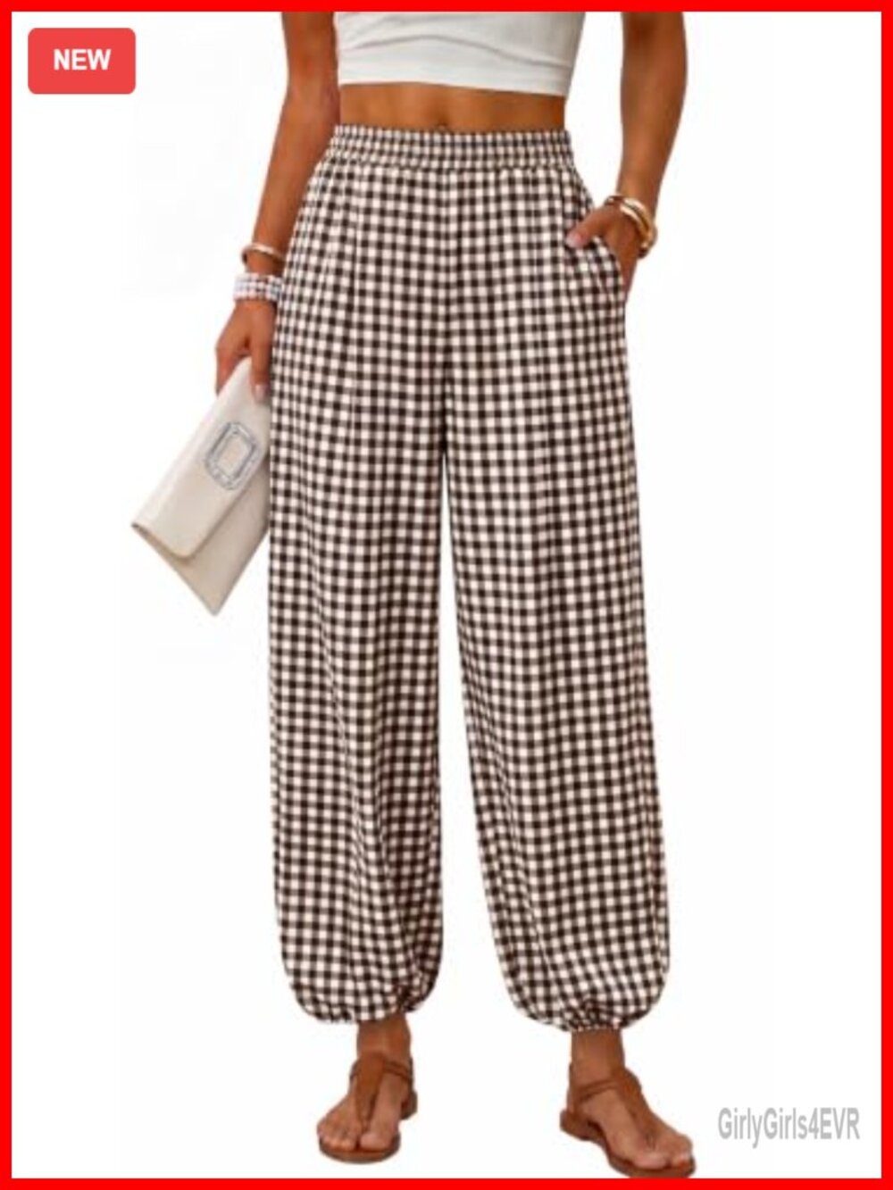 Sampeel High Waist Balloon Pants Pleated Cropped Trousers with Pockets